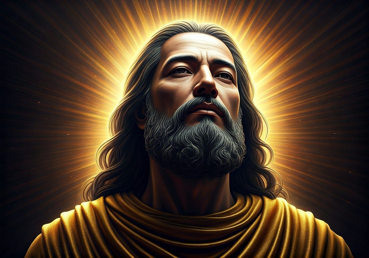 Majestic Figure in Golden Robes Contemplating Hope