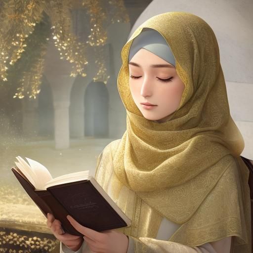 Dreamlike Oil Painting of Girl Reading at Aqsa