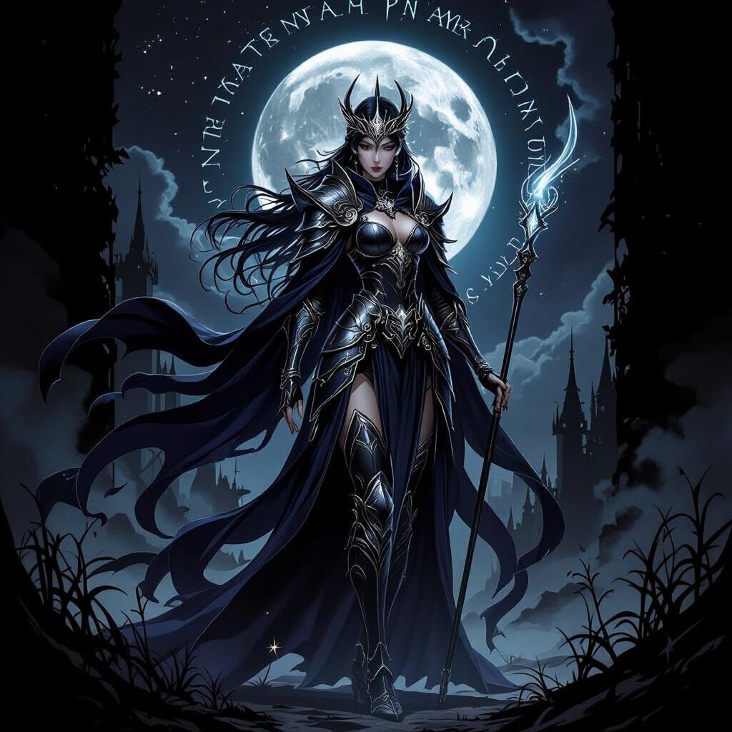 Dark Fantasy Warrior Princess Moon Goddess in Gothic Style