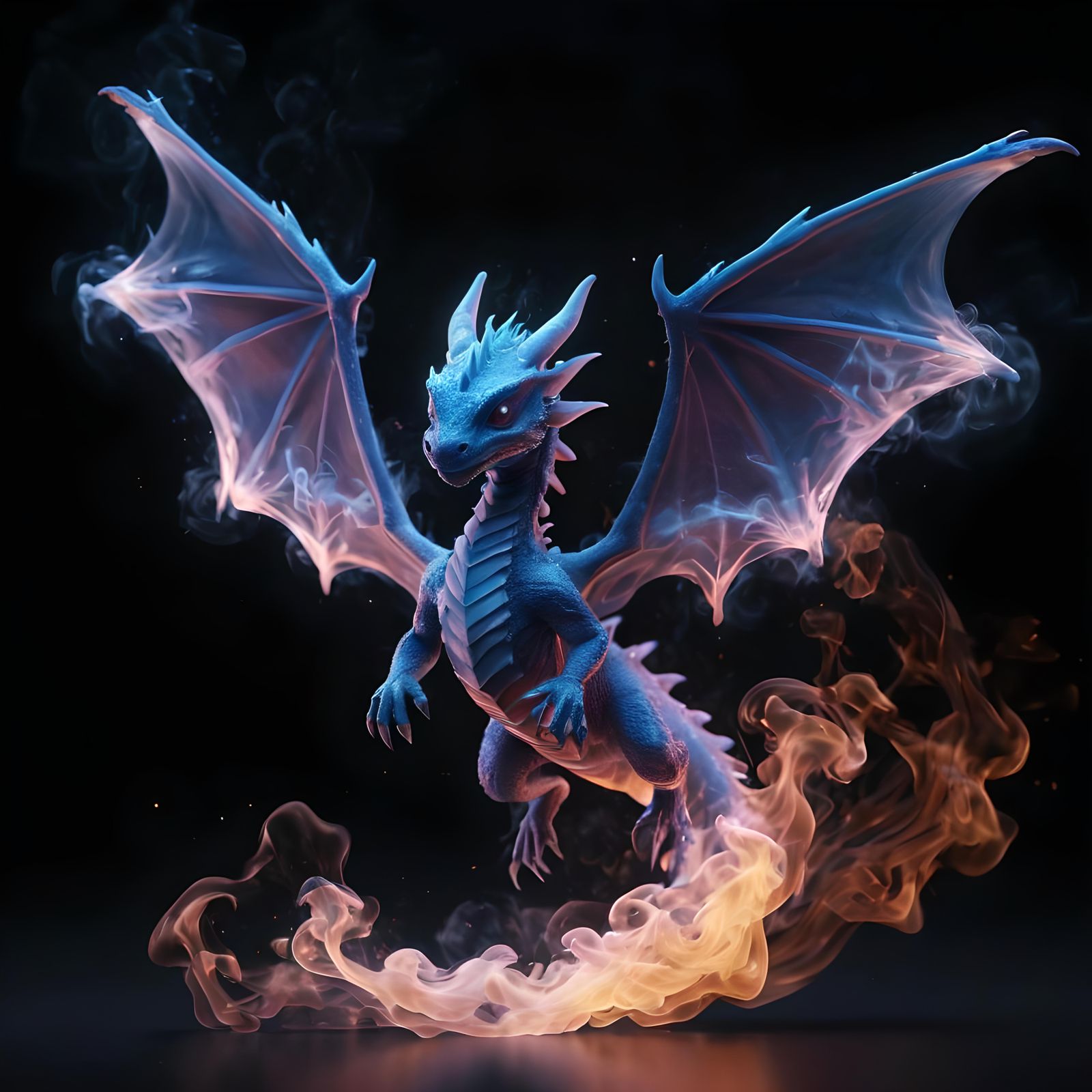 Ethereal Baby Dragon Silhouette in Smoke