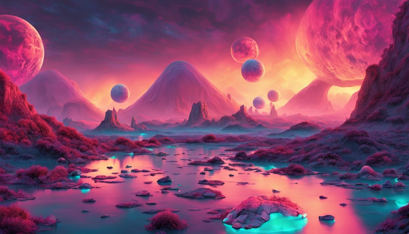 Surreal Oil Painting of Vibrant Alien World with Rubber Duck...