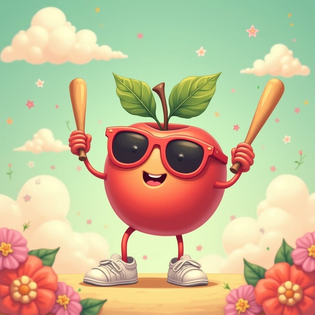 Smiling Apple with Sunglasses in Pastel Digital Art