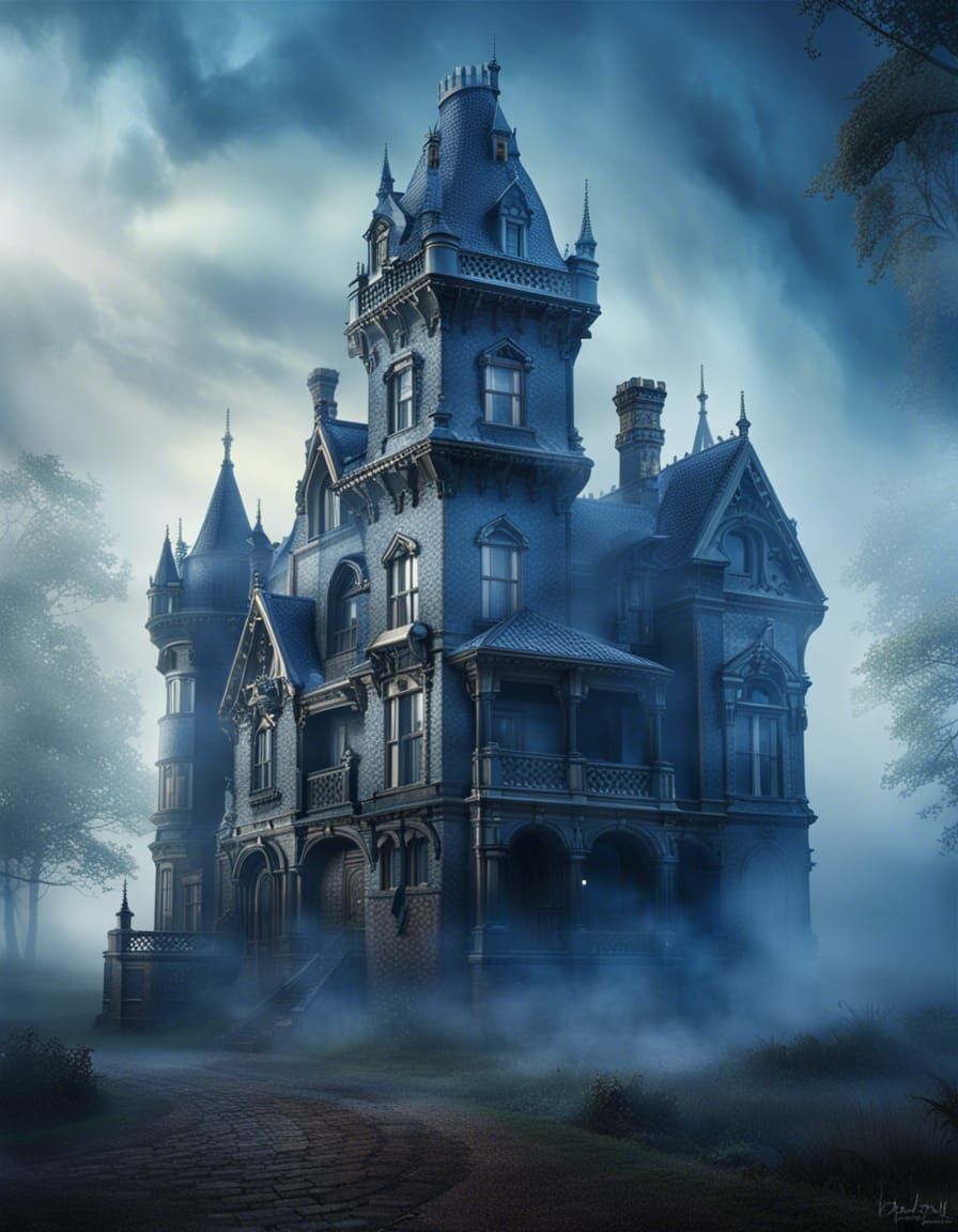 Victorian Castle in Mist: Detailed Matte Painting