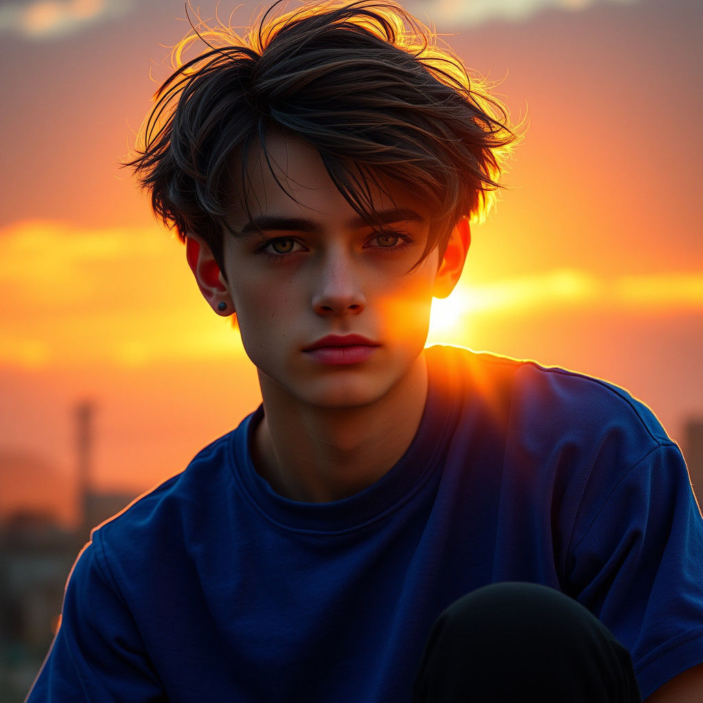 Teenager Portrait with Freckles in Golden Sunset Light