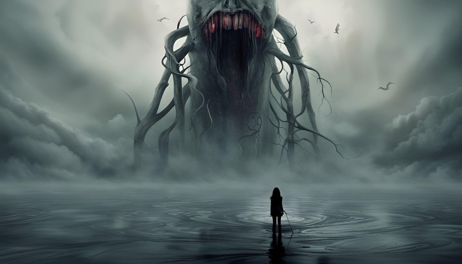 Nightmarish Cyborg Demon Emerges from Underwater Fog