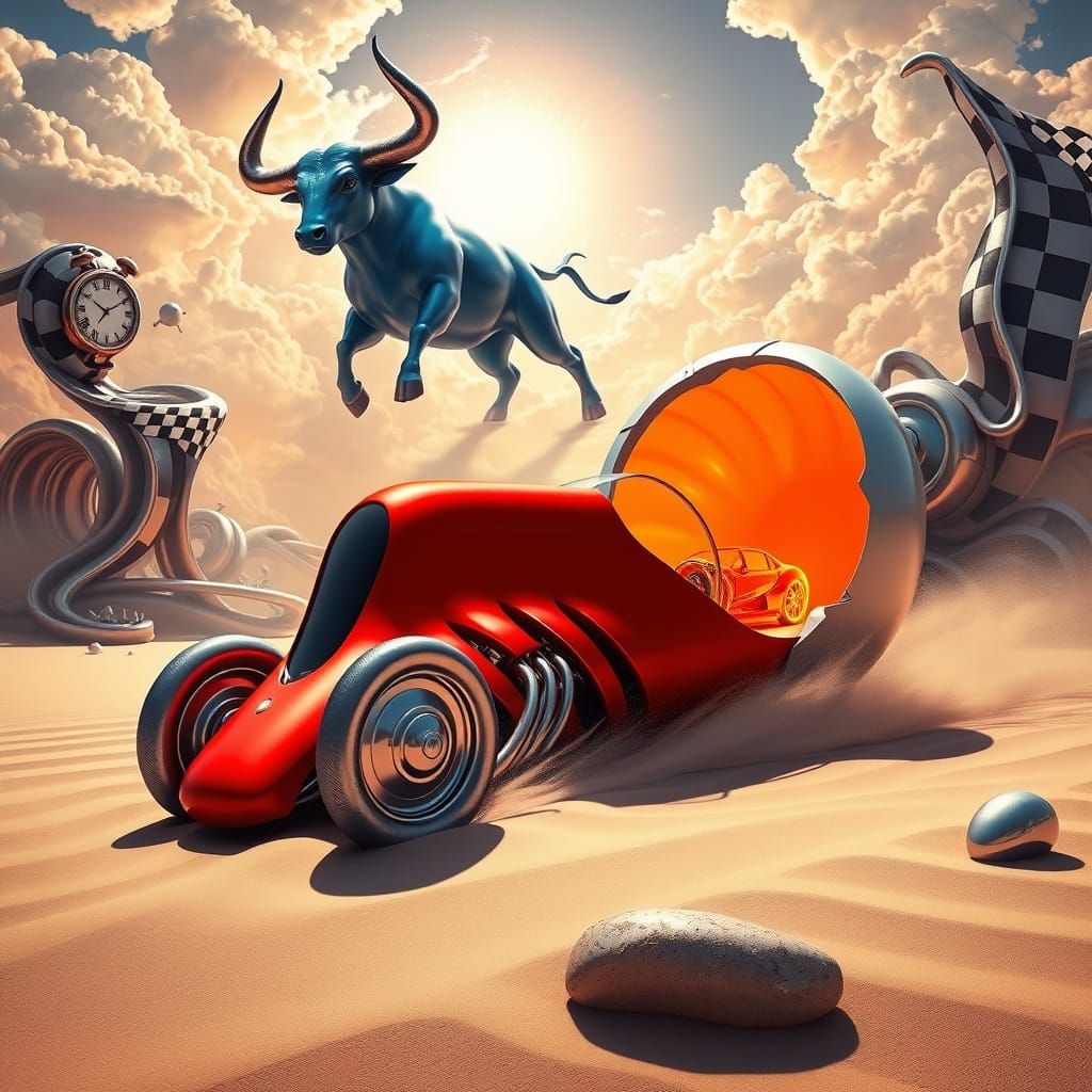 Surreal Desert Race Car Meltdown Dreamscape