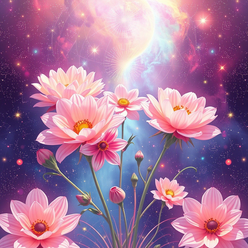 Pastel Flowers in Holographic Cosmic Illustration