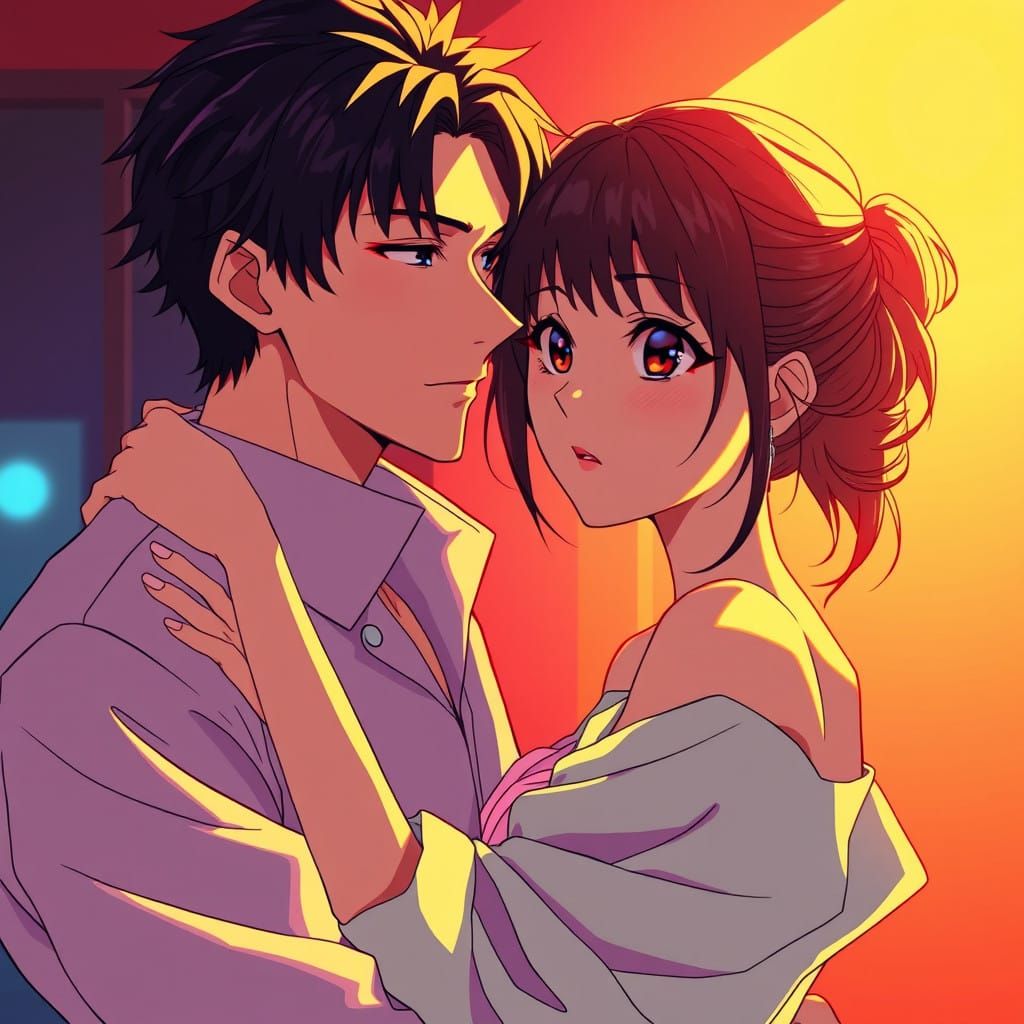 Vibrant Anime-Inspired Couple in Dynamic Composition