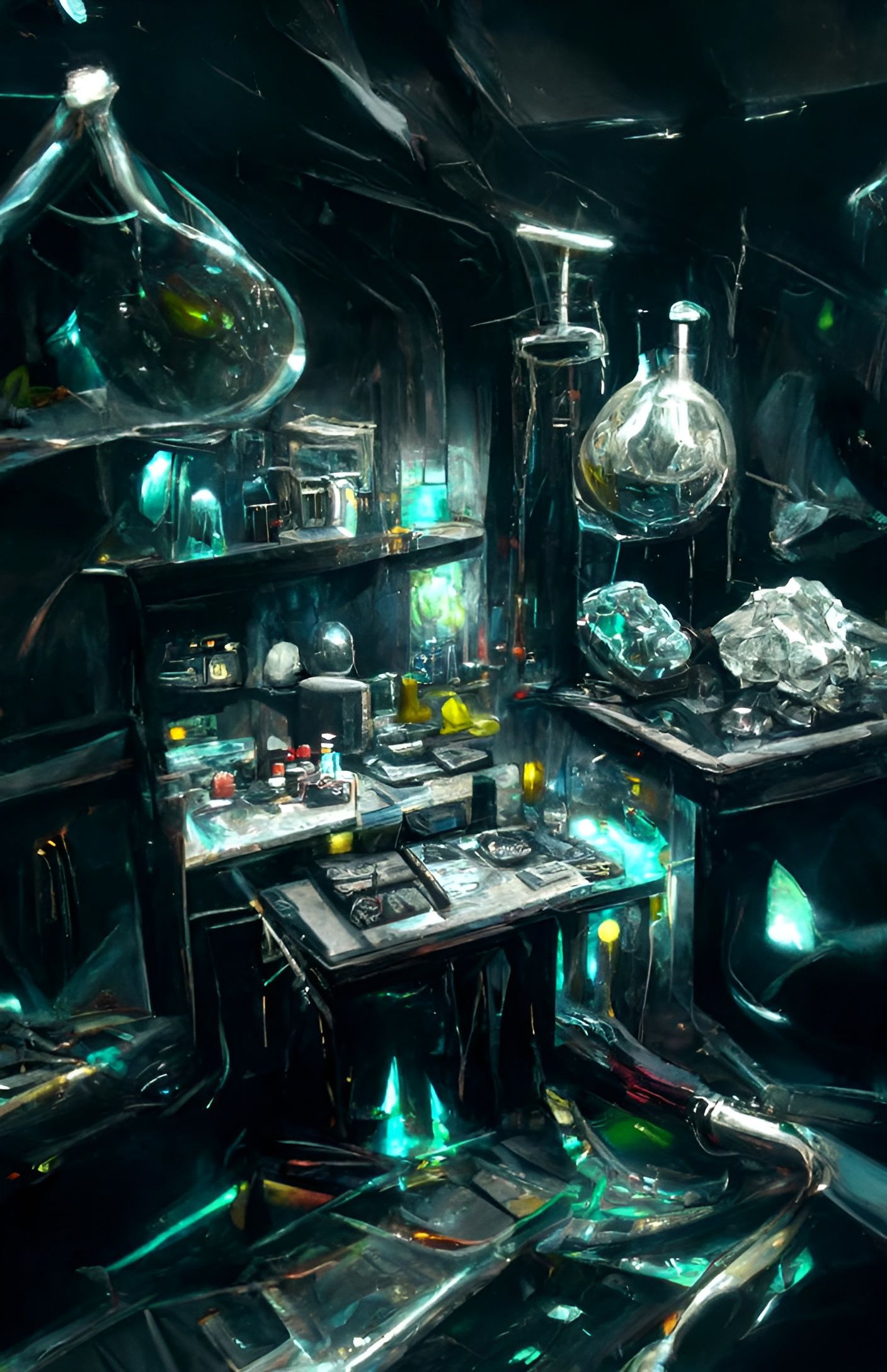 Futuristic Obsidian Laboratory with Neon Lighting