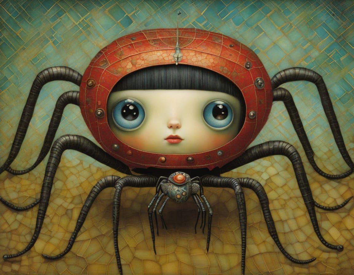 Gothic Girl Enjoys Time with Robot Spider Companion