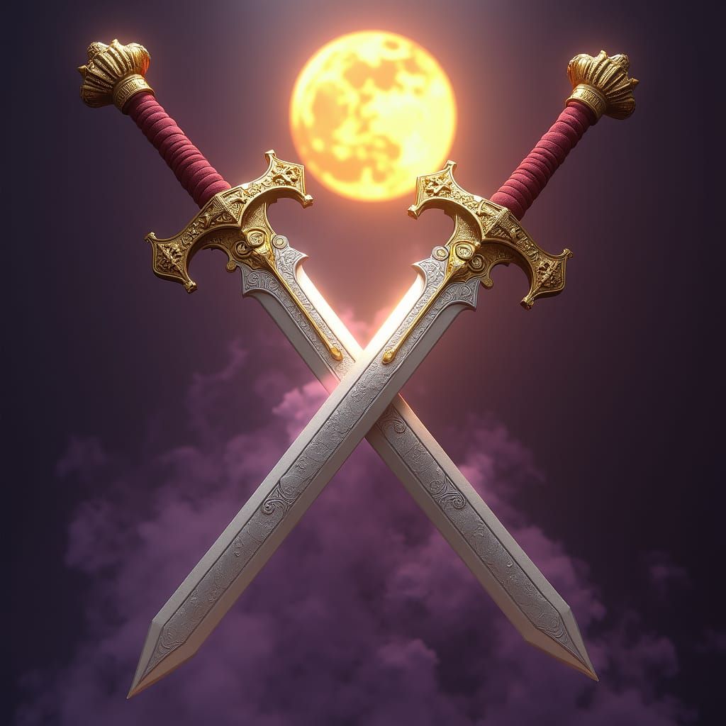 Majestic Swords Crossing in Art Nouveau Style