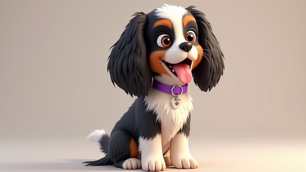 Cartoon CGI Render of King Charles Spaniel