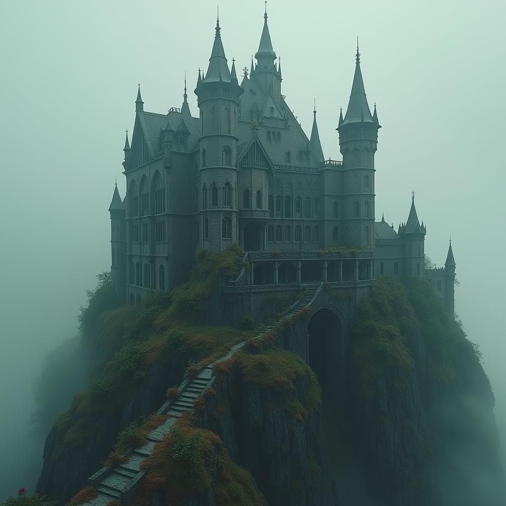 Ominous Palace Perched on Mist-Shrouded Peak