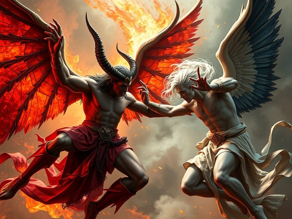 Dramatic Confrontation Between Lucifer and Michael