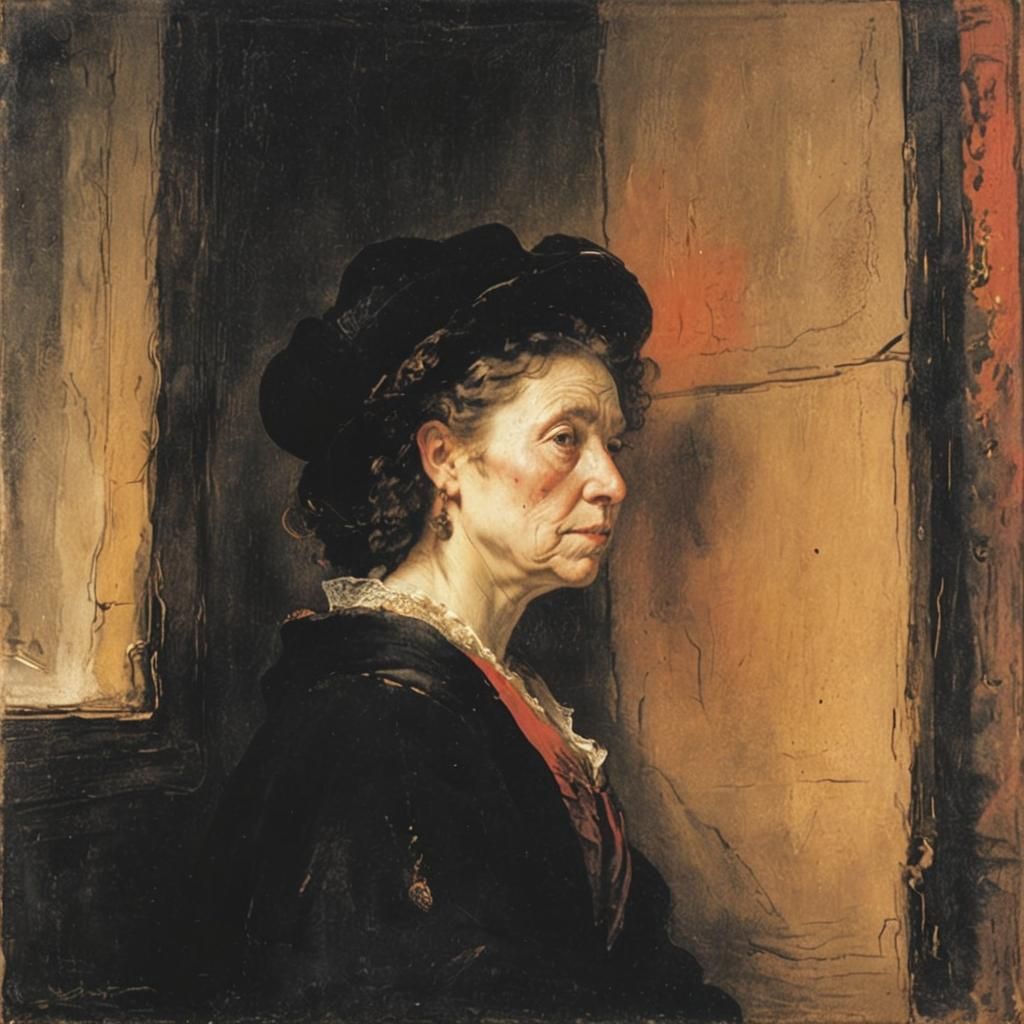 Woman at Window in Rembrandt Style