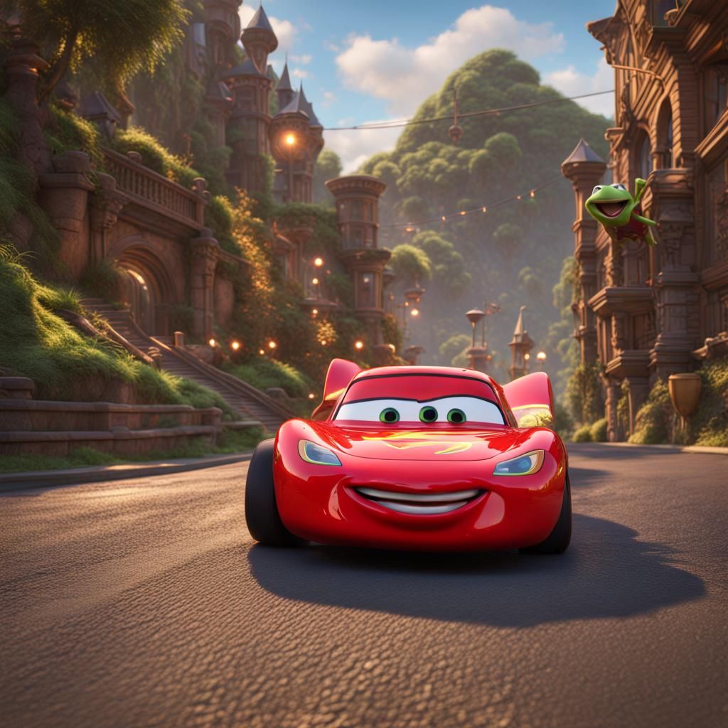 Kermit Drives Lightning McQueen: Fantasy Concept Art