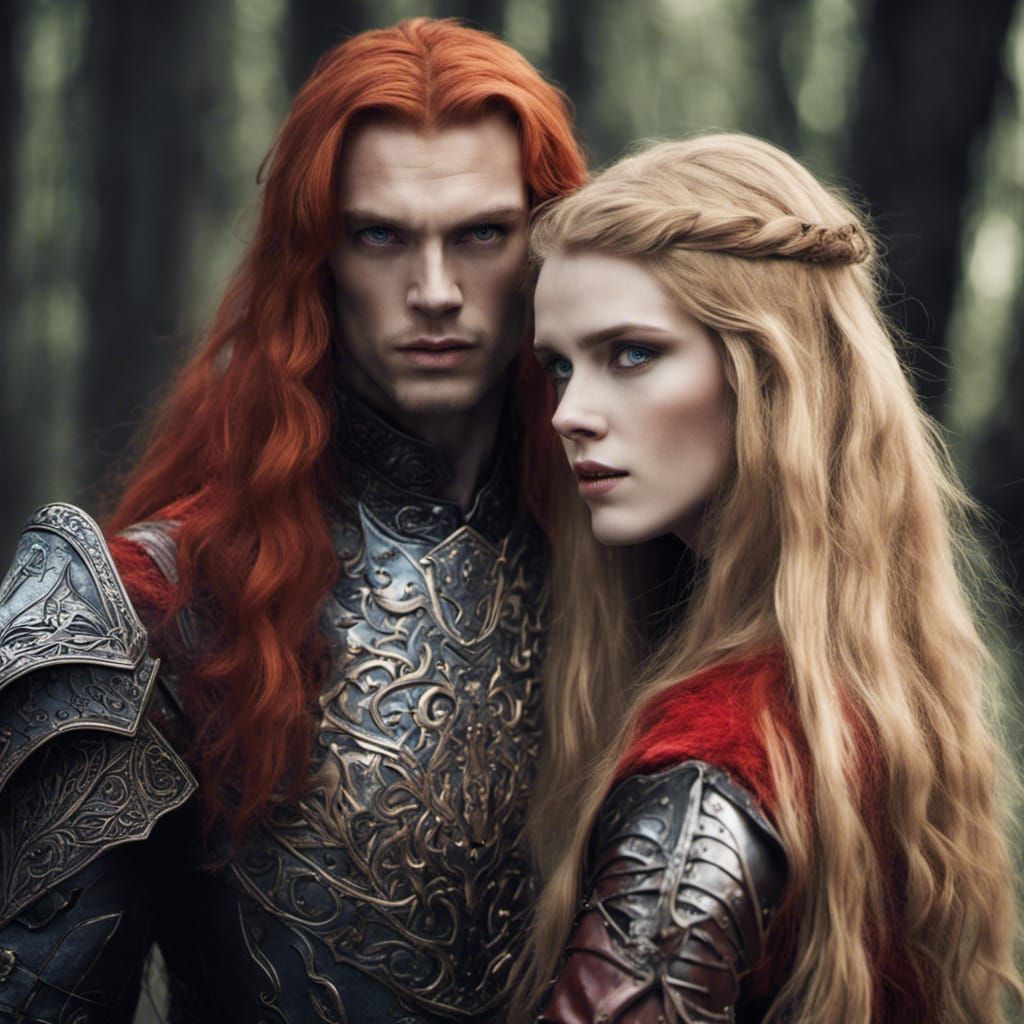 Blonde Warrior and Sinister Elf in Forest