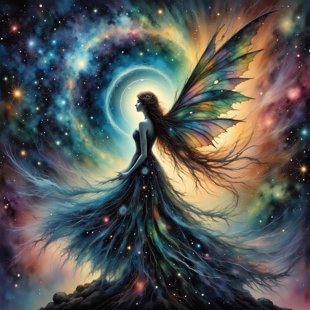 Clockwork Elf Gazing at Nebula in Starlight