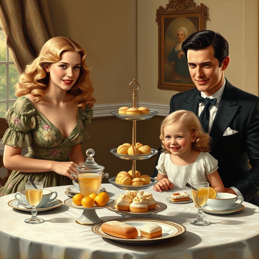 Renaissance Family Portrait in 1940s Elegance