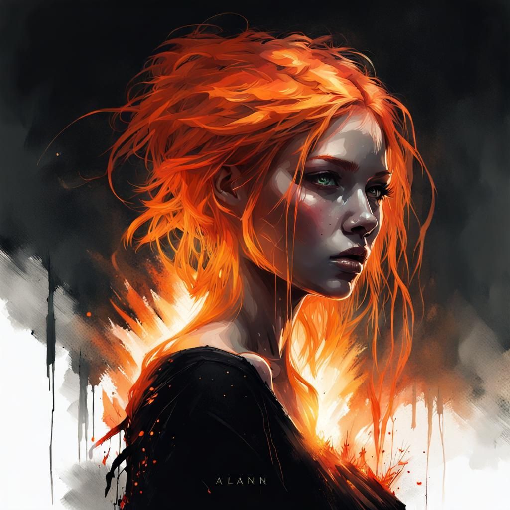 Girl in Silhouette with Fiery Hair