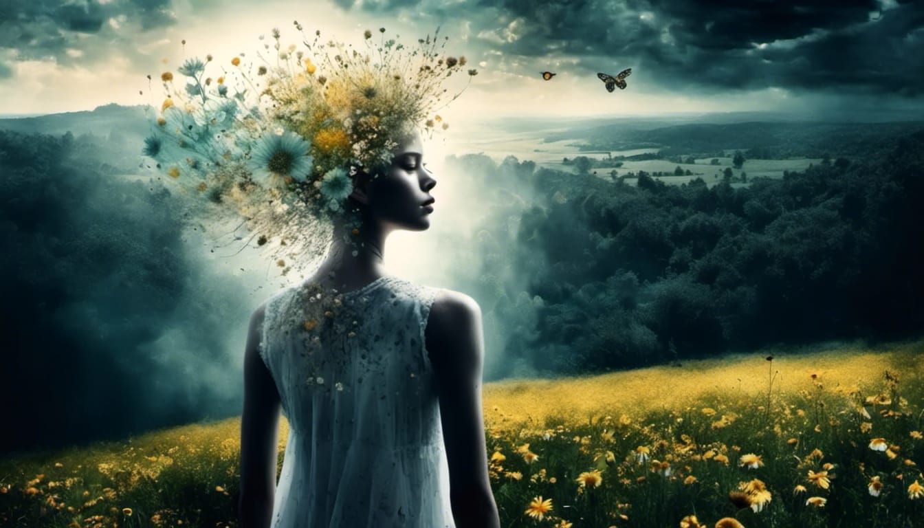 Radiant Angel in Heavenly Meadow: Watercolour Splash Art