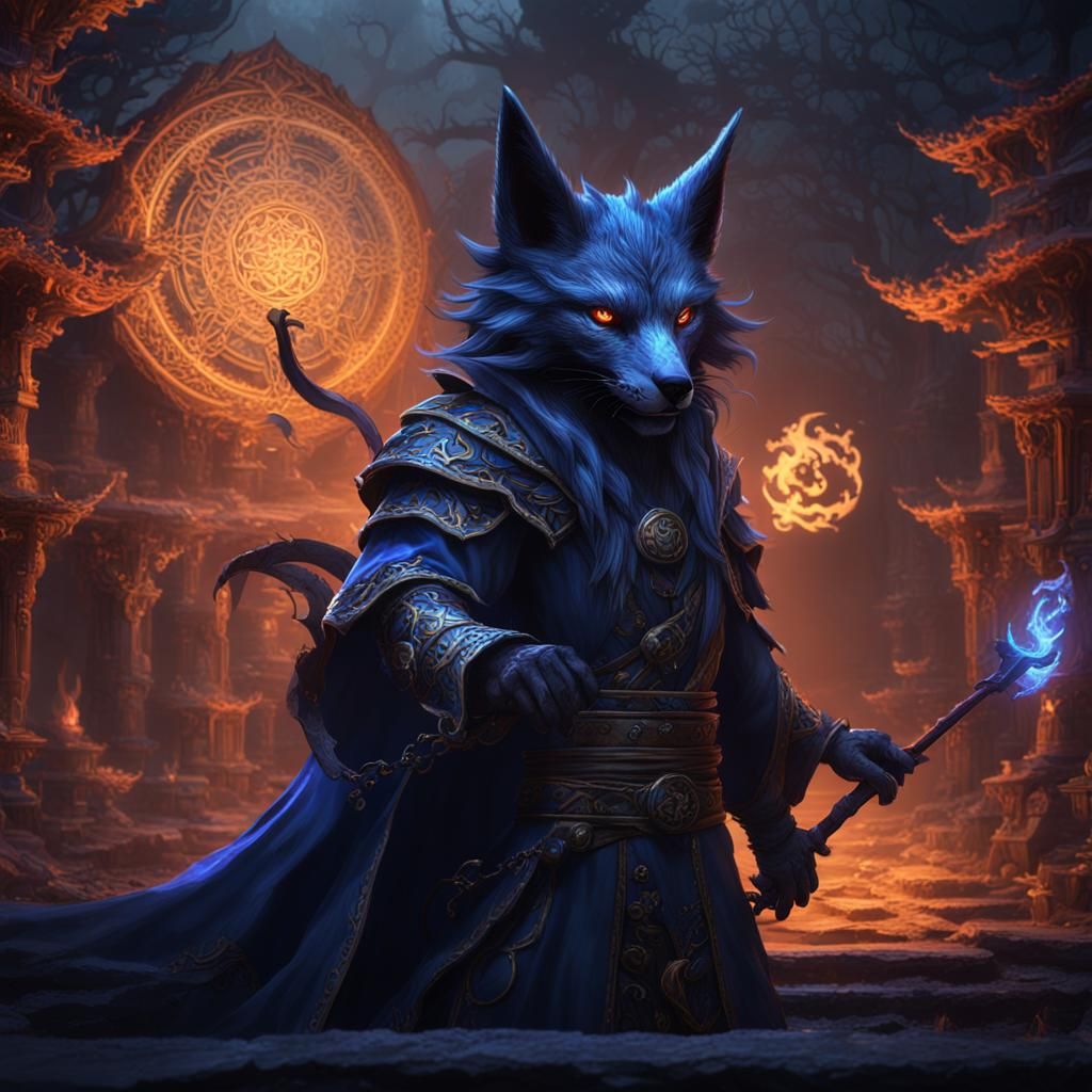 Shadow Kitsune Sorcerer in Detailed Matte Painting