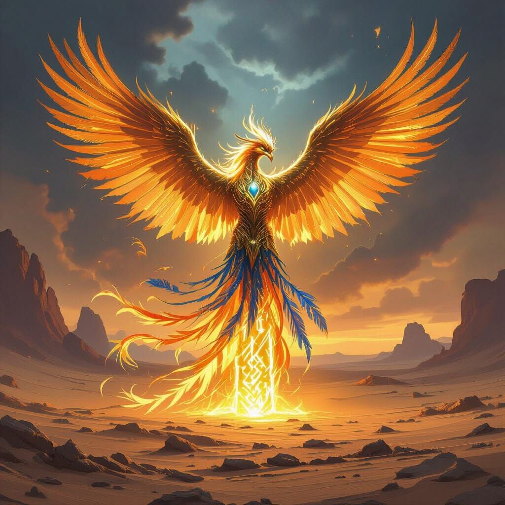Golden Phoenix Rising: Epic Fantasy Concept Art