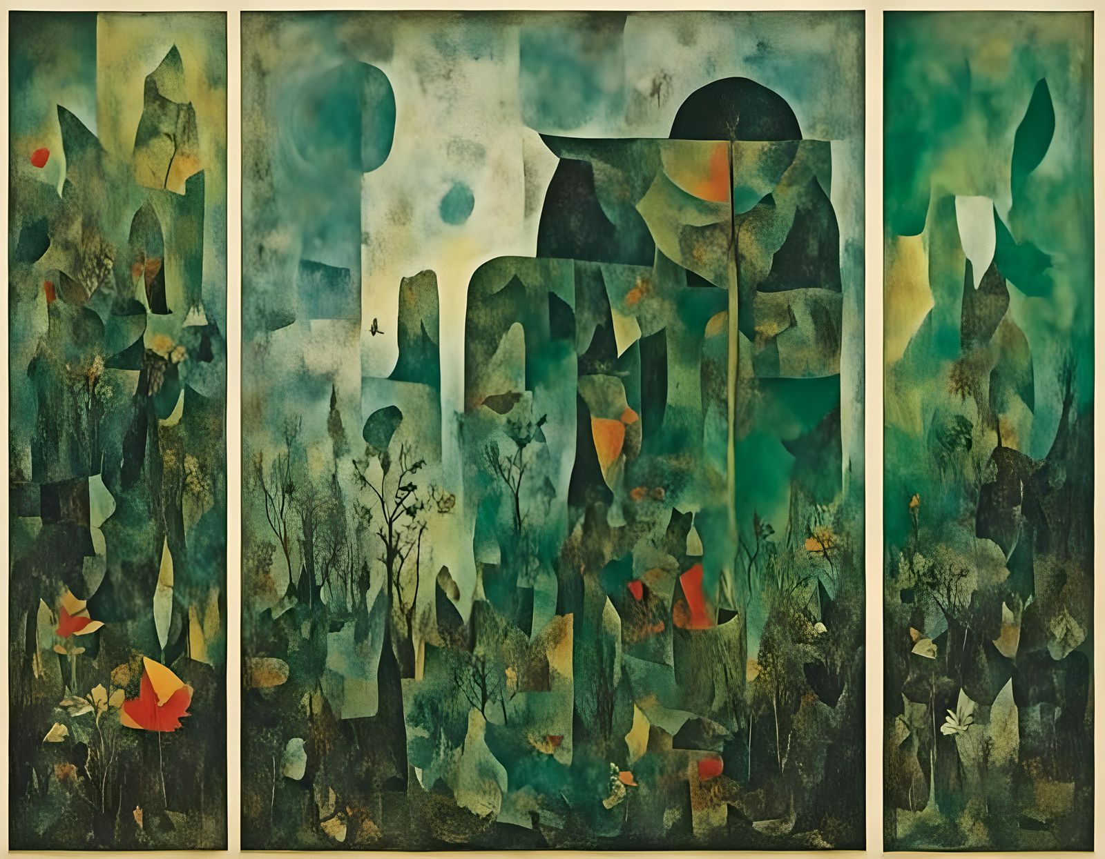 Woodcut Triptych: Bali Frappe, Volcano, Burger