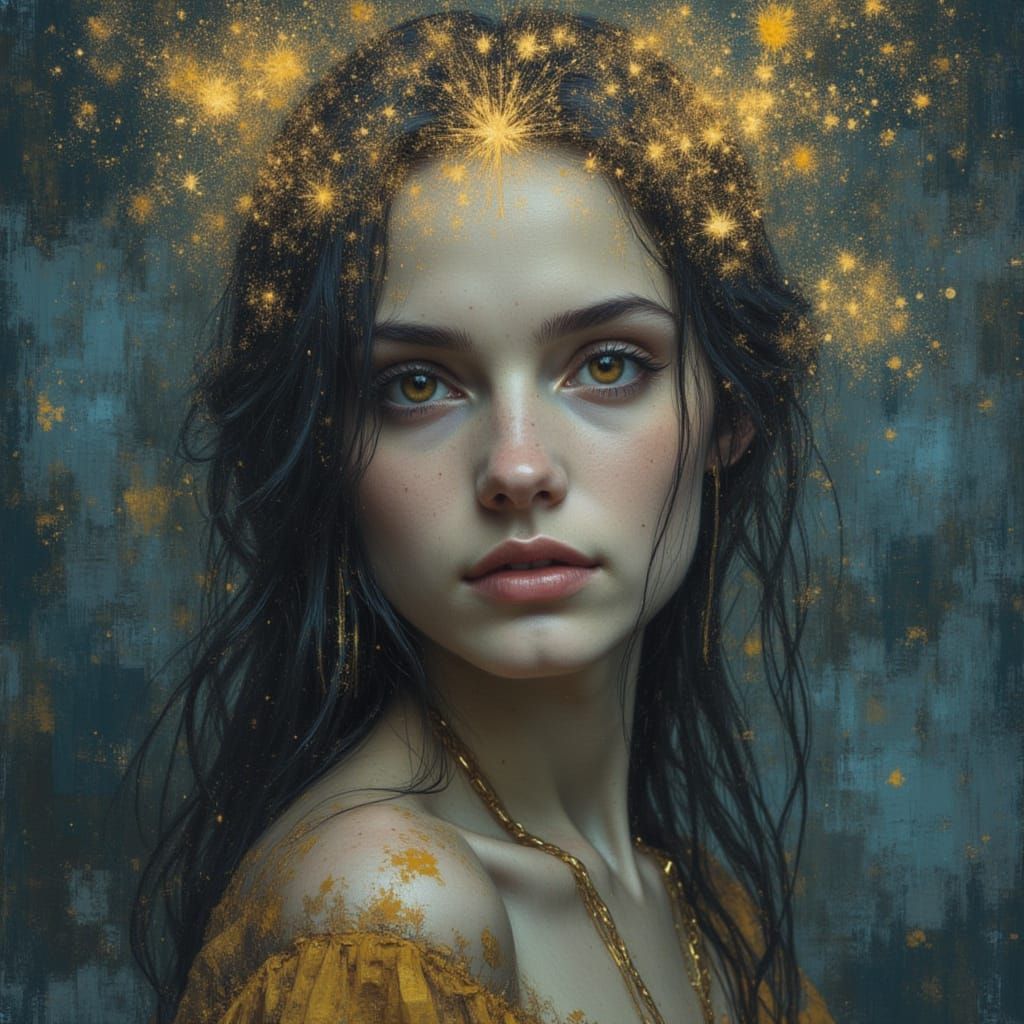 Portrait with Crown of Stars in Subglacialism Style