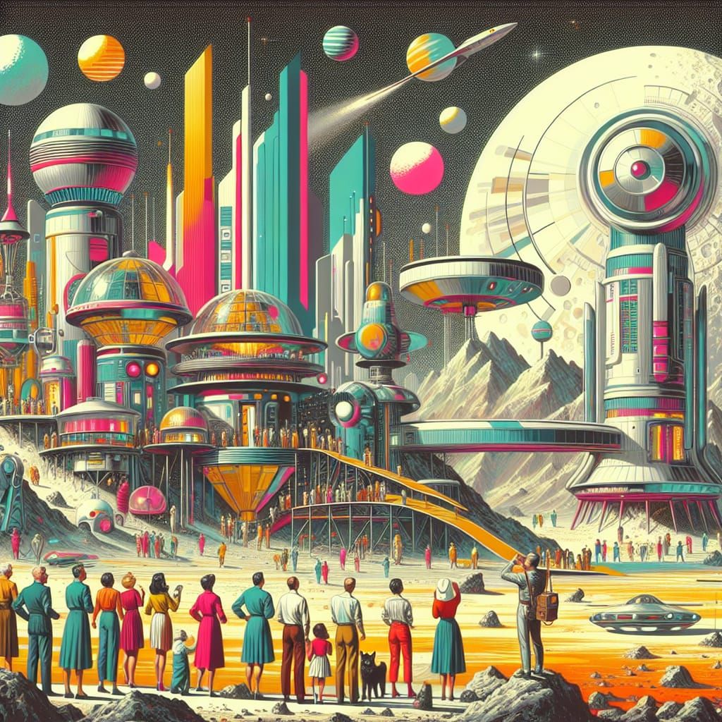 Mid-Century Modern Lunar Colony in Retrofuturistic Style