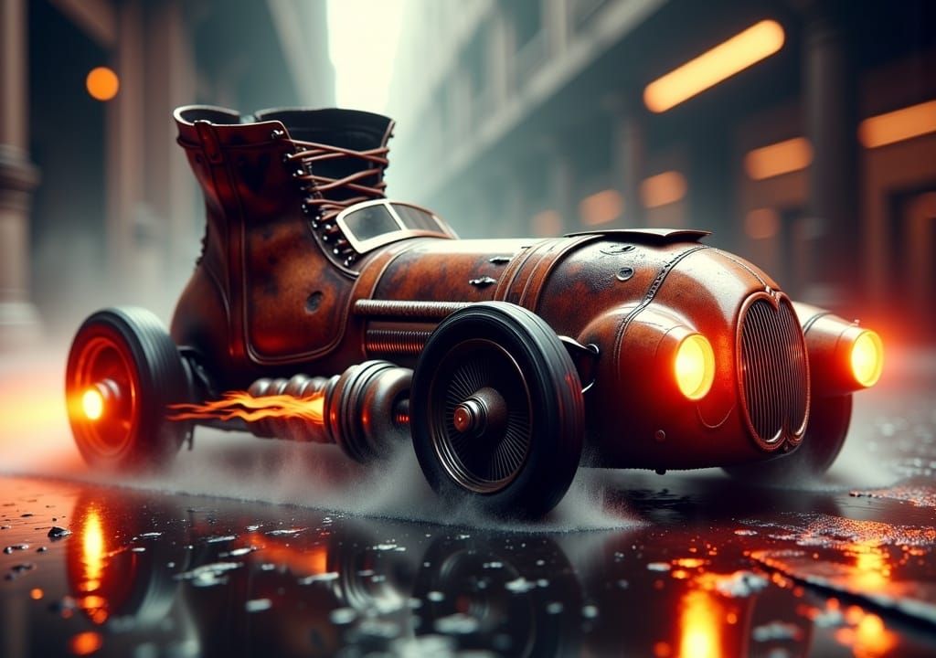 Vintage Leather Boot Turned Sleek Race Car