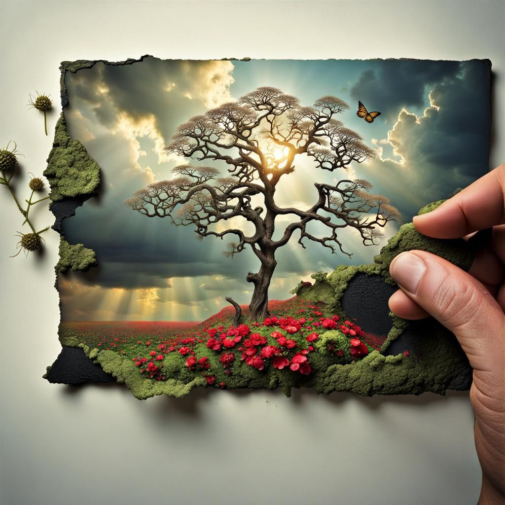 Abstract Textured Landscape Collage: Ethereal Beauty