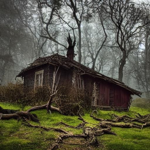 Ominous Baba Yaga in Mystical Forest