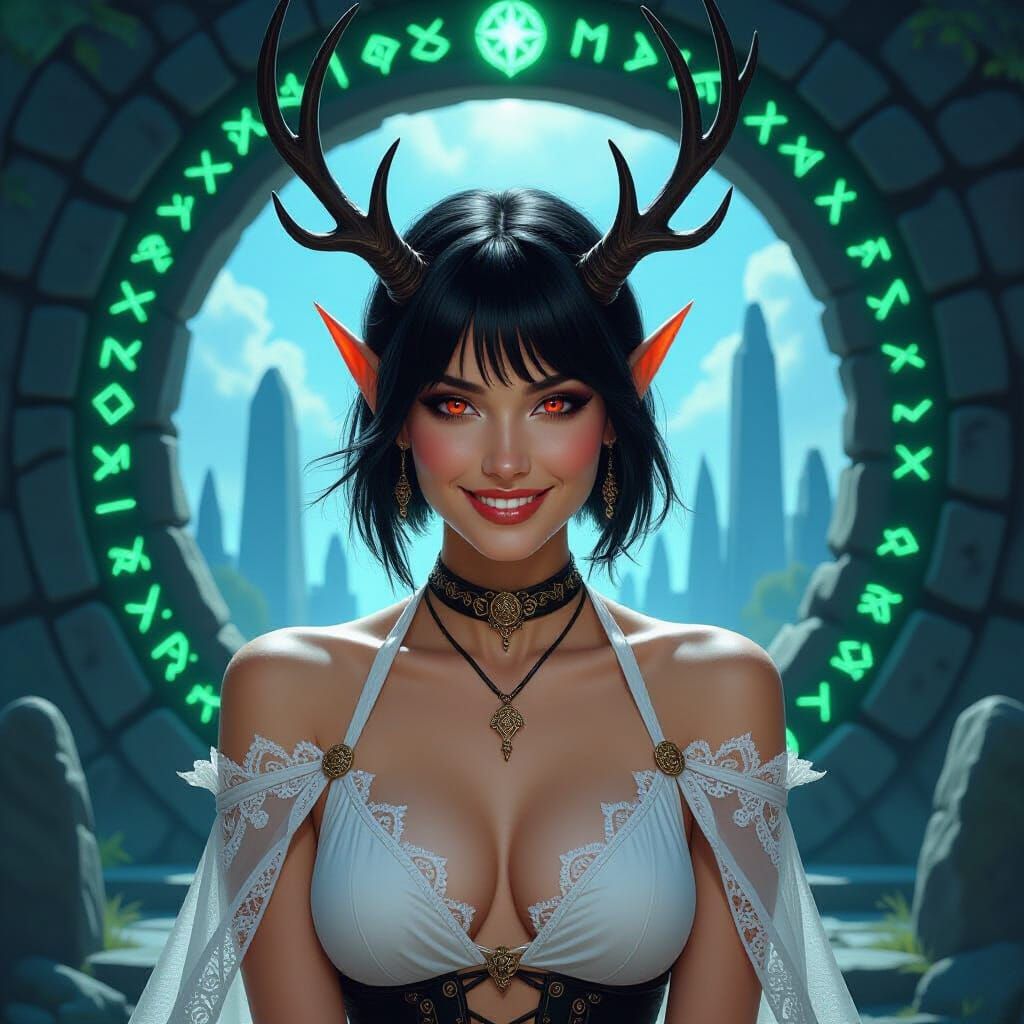 Elf Maiden with Portal to Basalt City