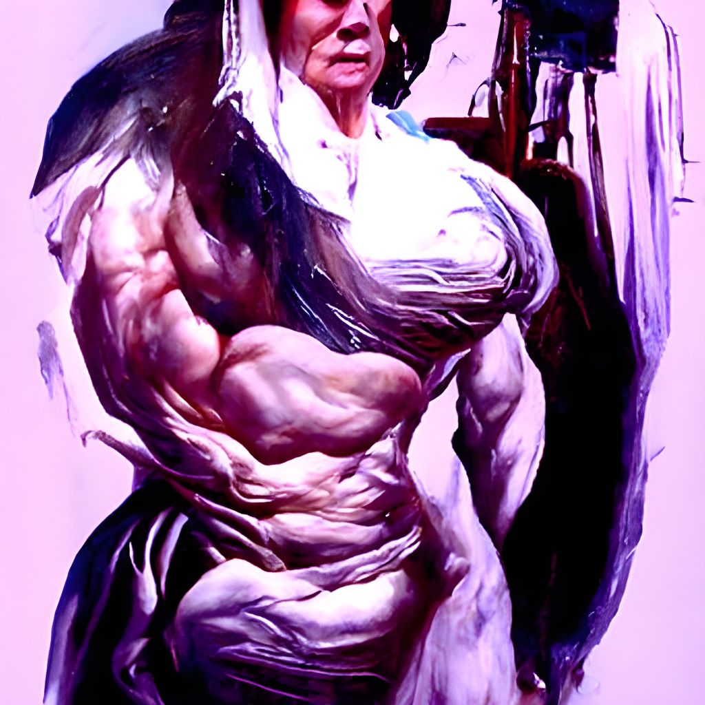 Mother of Muscle Man: Oil Painting Illustration