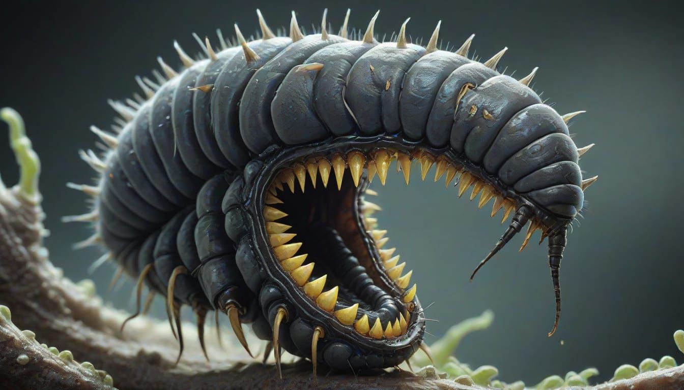 Maggot Larva with Sharp Teeth Macro Photograph