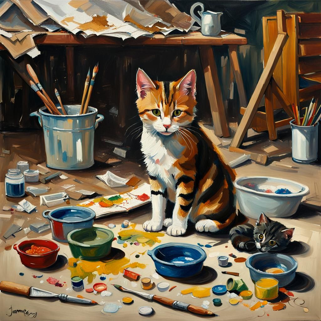 Cats Cause Chaos in Oil Painting Workshop