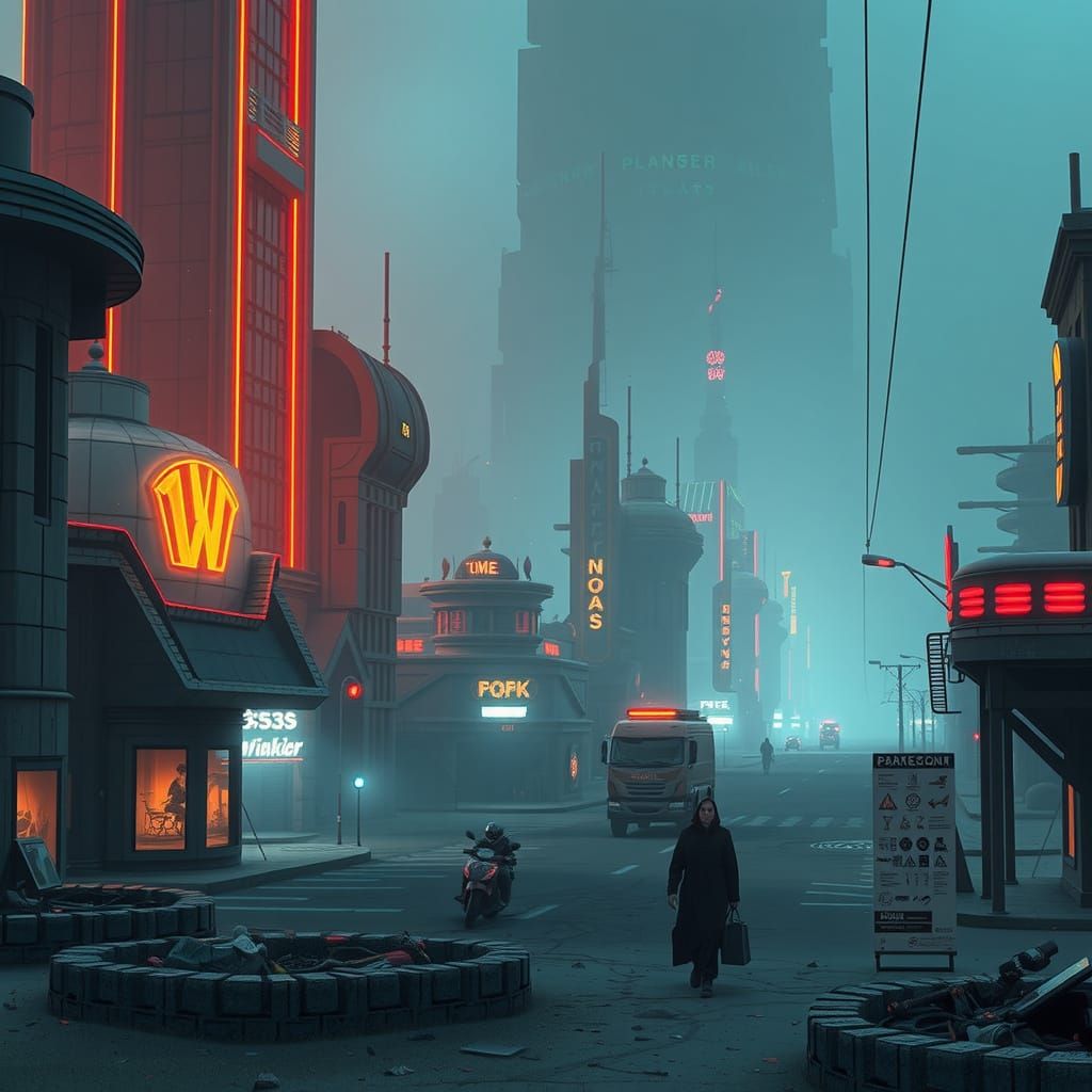 Distopian Cityscape in Ruin, Futuristic Decay