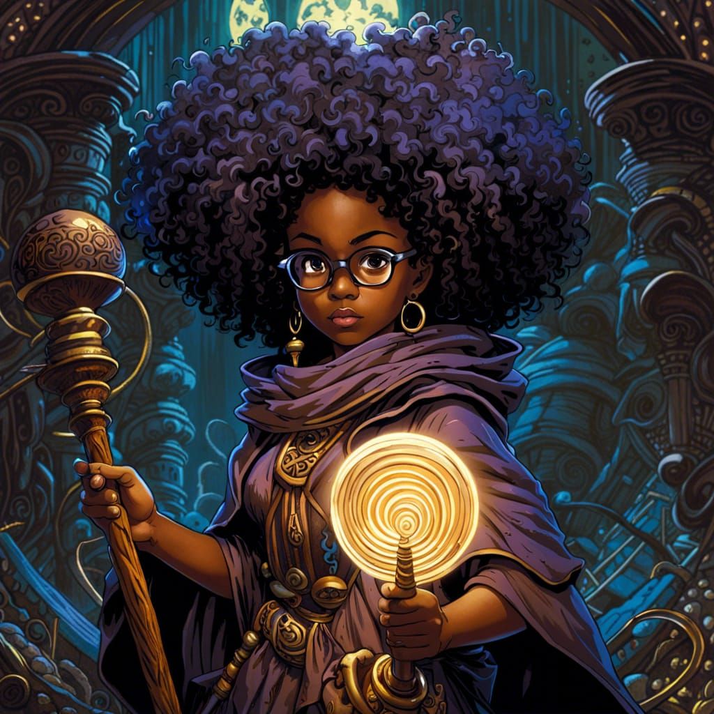 Apprentice Witch Exploring Labyrinth as Matte Painting