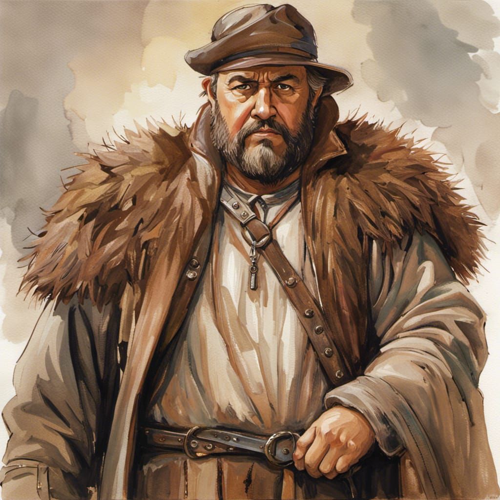 Handsome Man in Wool and Leather: Ghibli Watercolor