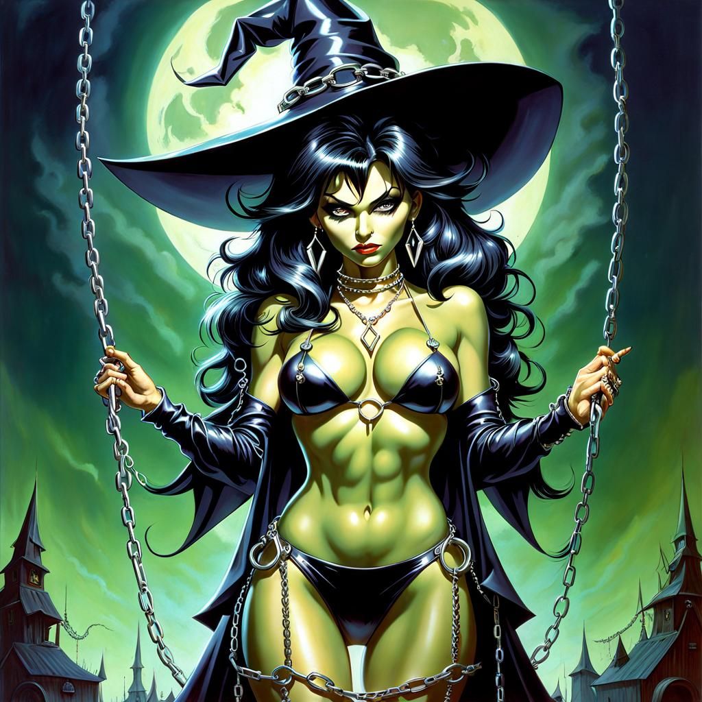 Wicked Witch Portrait in Chains, Boris Vallejo Style