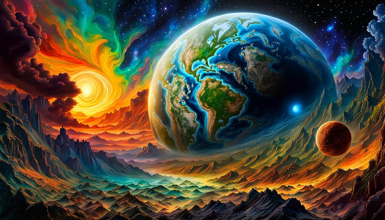 Cosmic Earth Art Masterpiece in Alcohol Ink Style