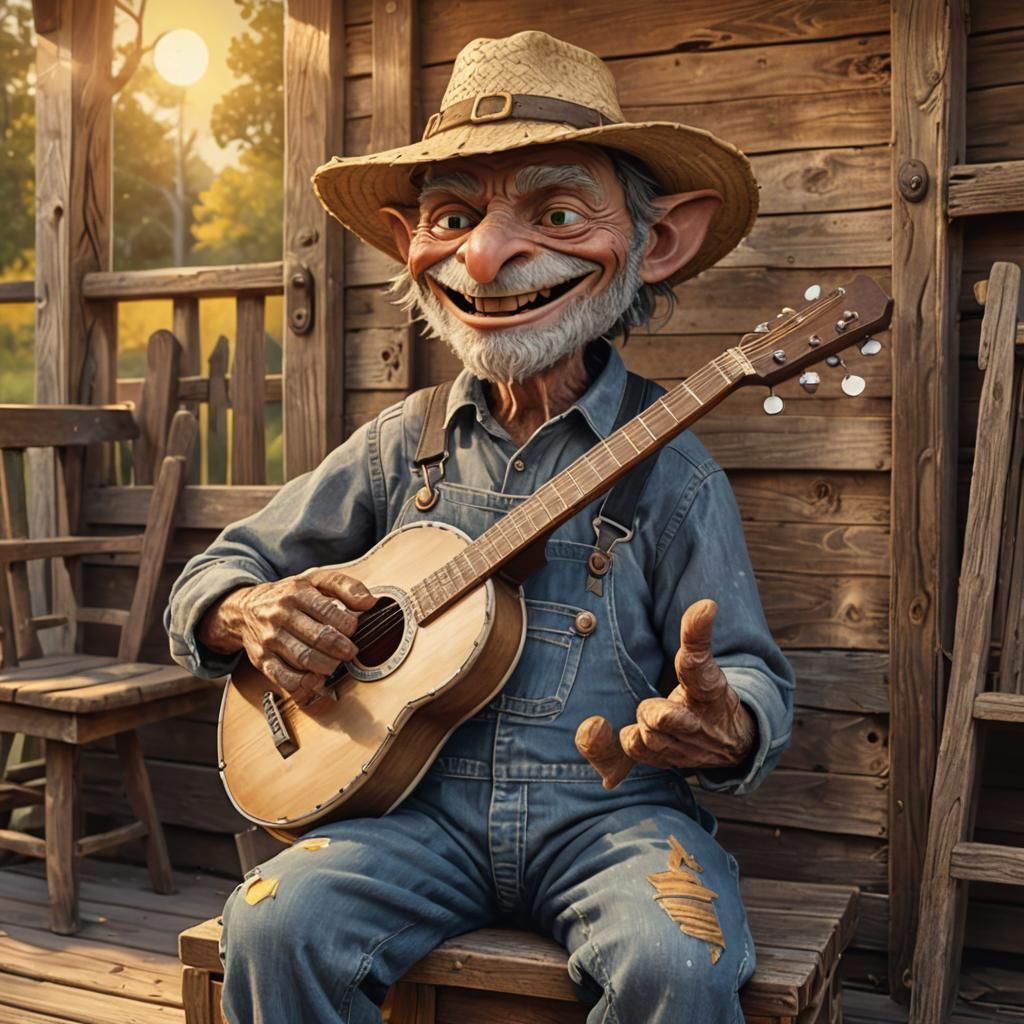 Hillbilly Banjo Player Cartoon in 3D Animation