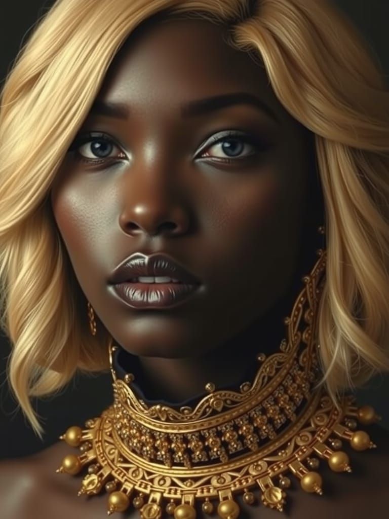 Ebony Woman with Sphene Collar: Close-Up Portrait Painting
