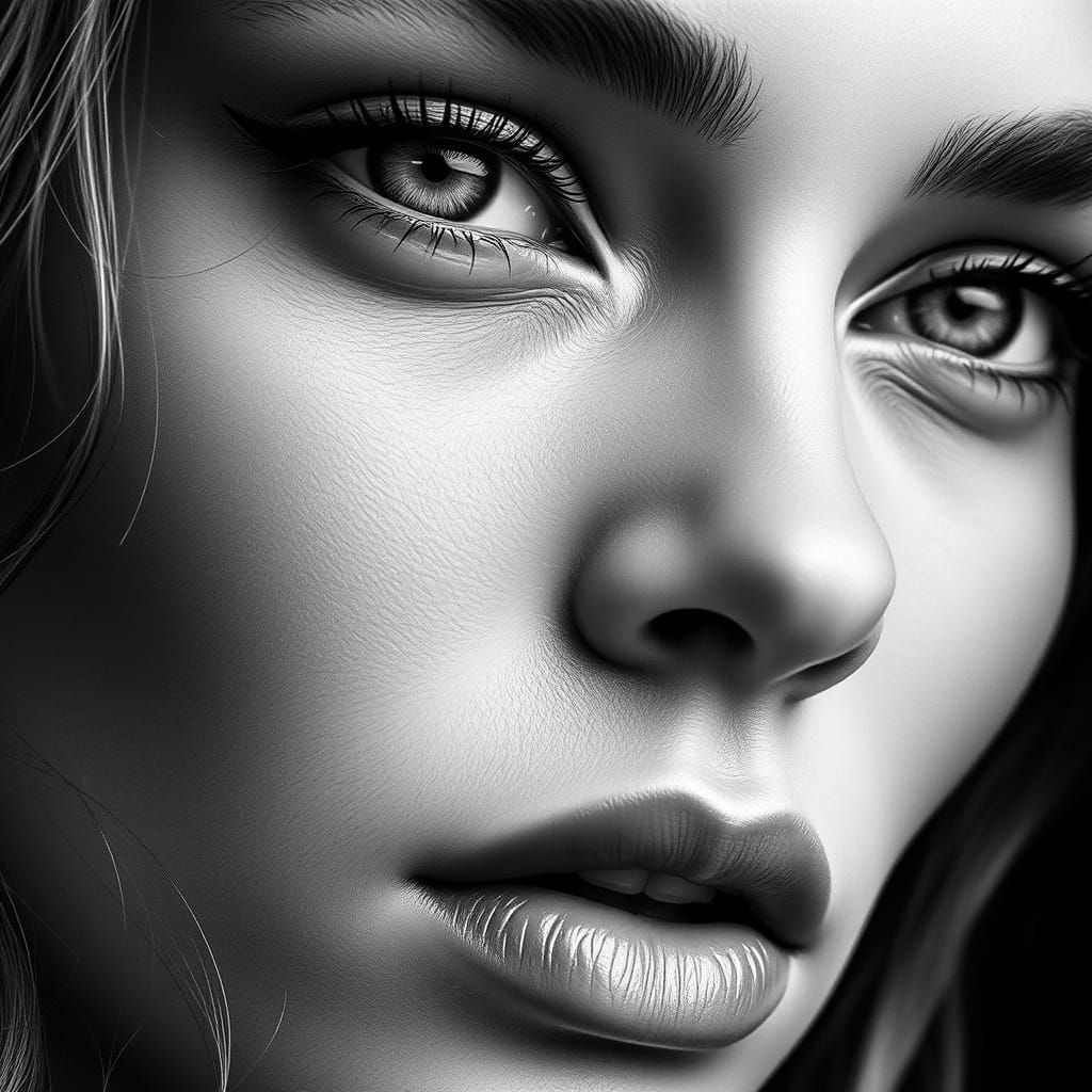 Luxurious Black and White Portrait in High-Fashion Aesthetic