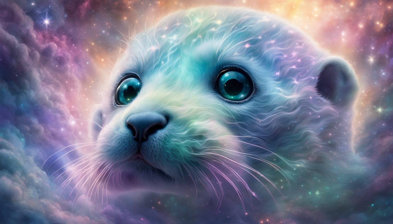 Seal Pup Face in Ethereal Nebula, Fantasy Art