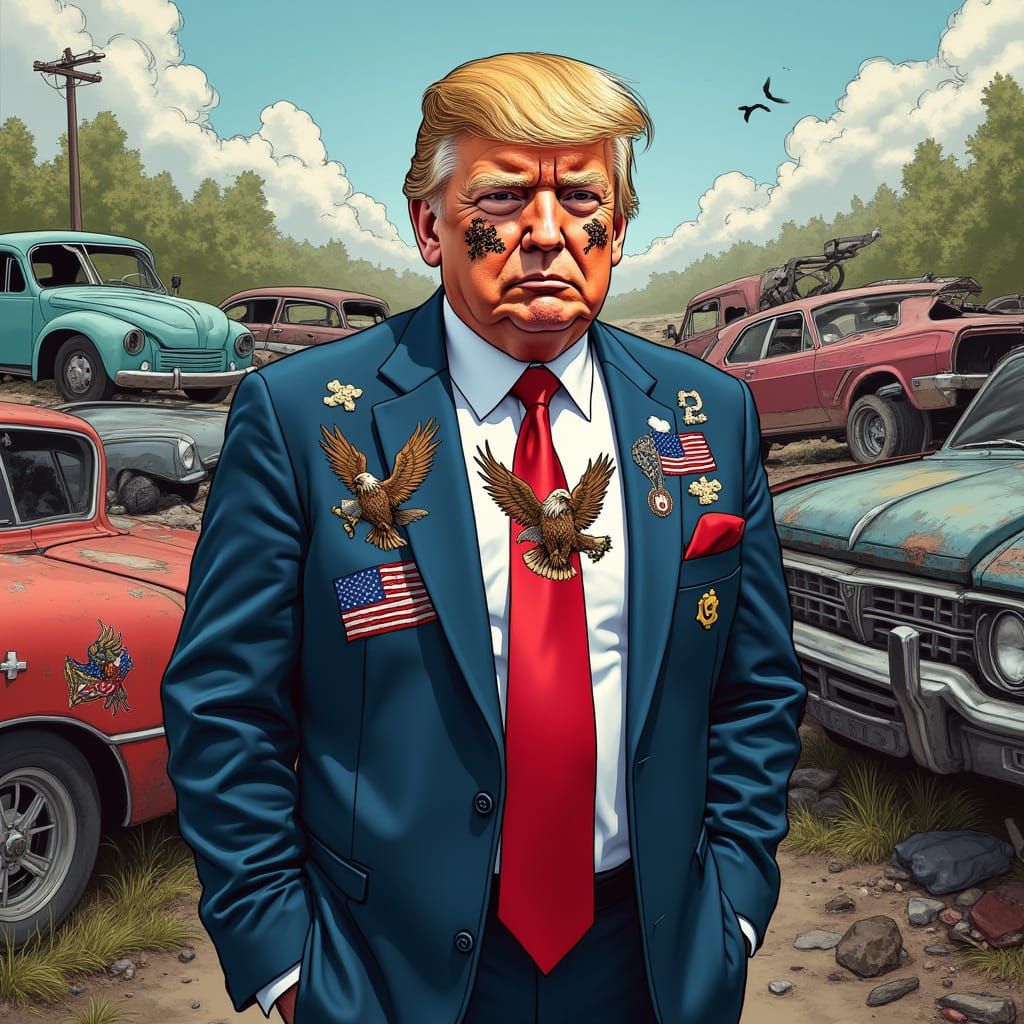 Donald Trump Portrait with Tattoos in Pop Art Style