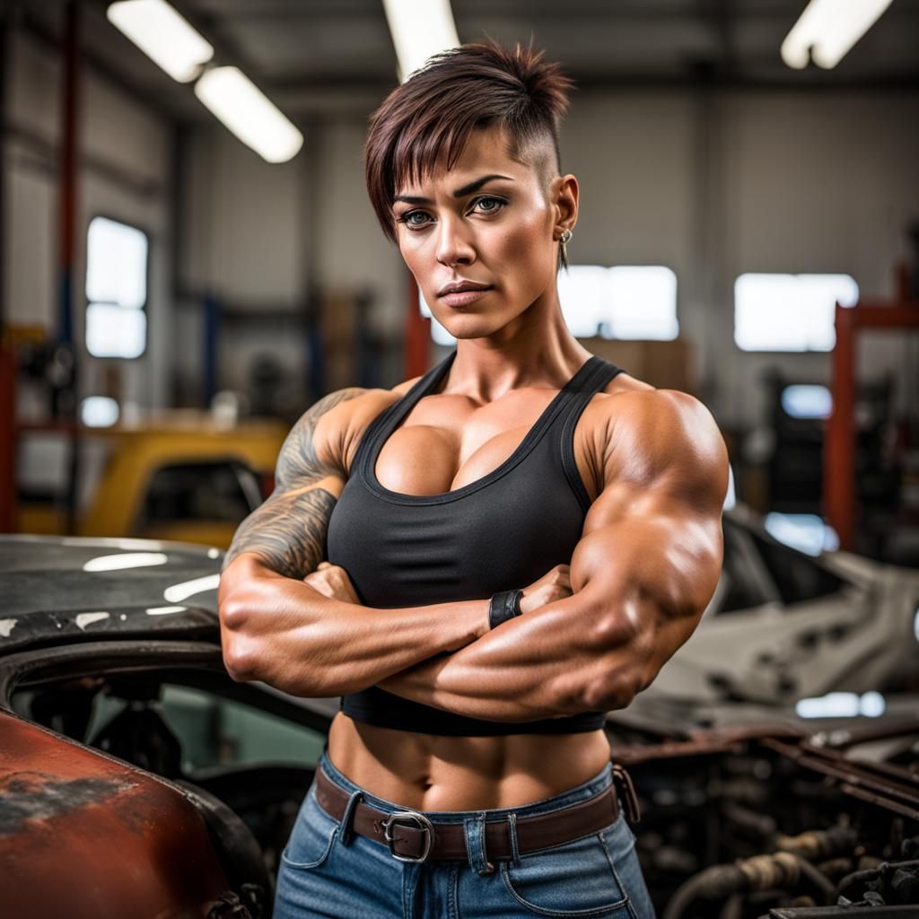 Confident Mechanic with Bodybuilder Physique