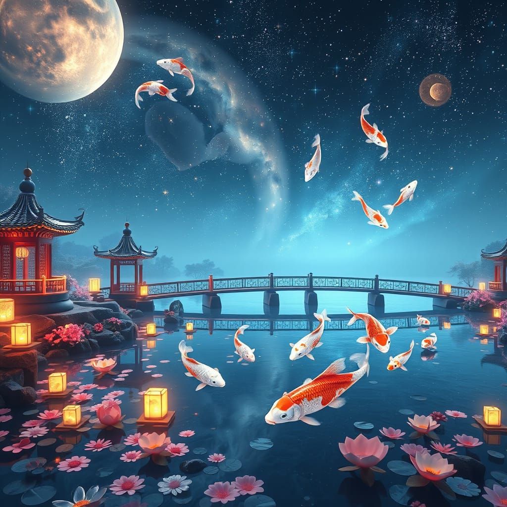 Celestial Koi Pond Among Cosmic Stars, WLOP Style