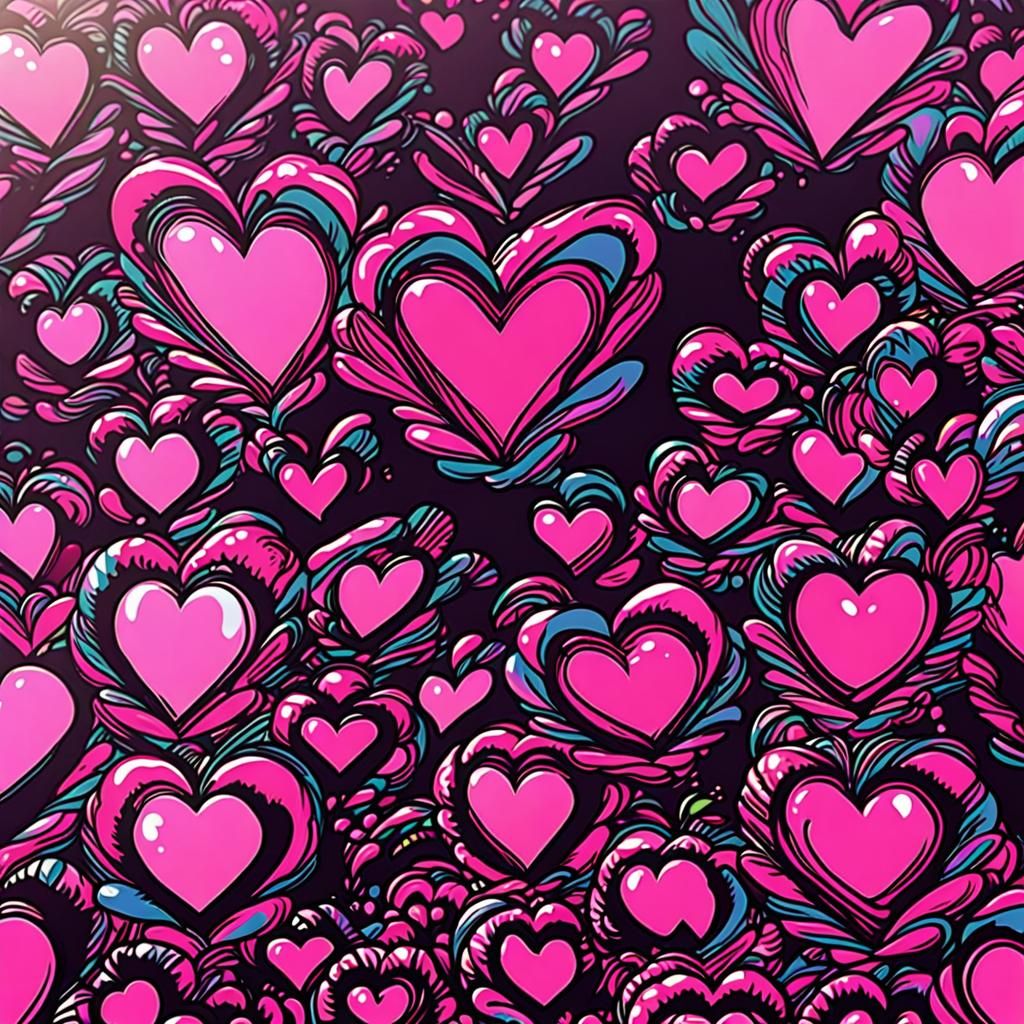 Candy Heart Pattern in Hyperrealistic Digital Illustration